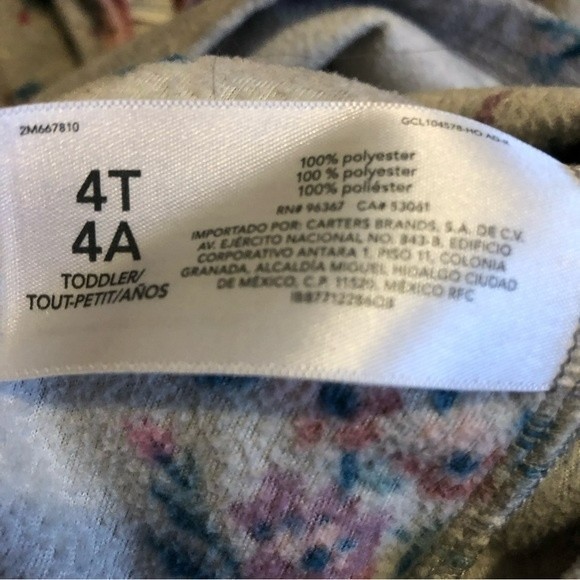 Osh Kosh B’Gosh 4T Girls Quarter Zip Grey Fleece with Pink Floral Print - Picture 3 of 4